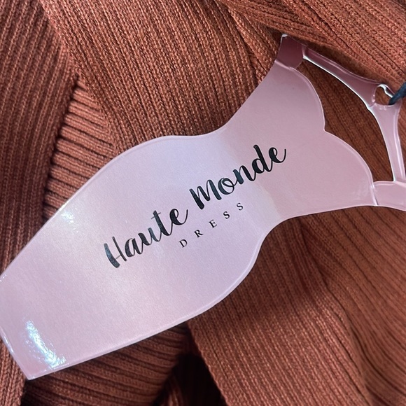 Haute Monde NWT Burnt Orange Knit Long Sleeve Sweater Bodycon Midi Dress - Picture 7 of 9